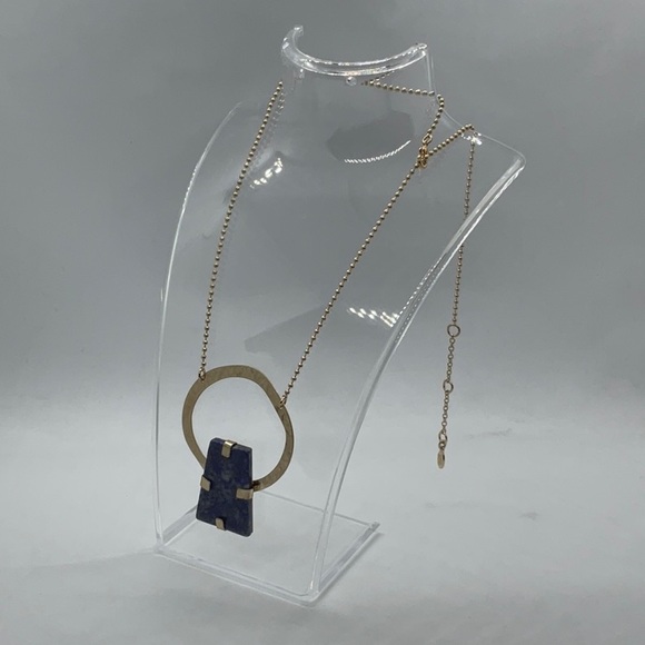 Lapis lazuli chunk modernist pendant in gold tone ball chain blue necklace - Picture 7 of 11